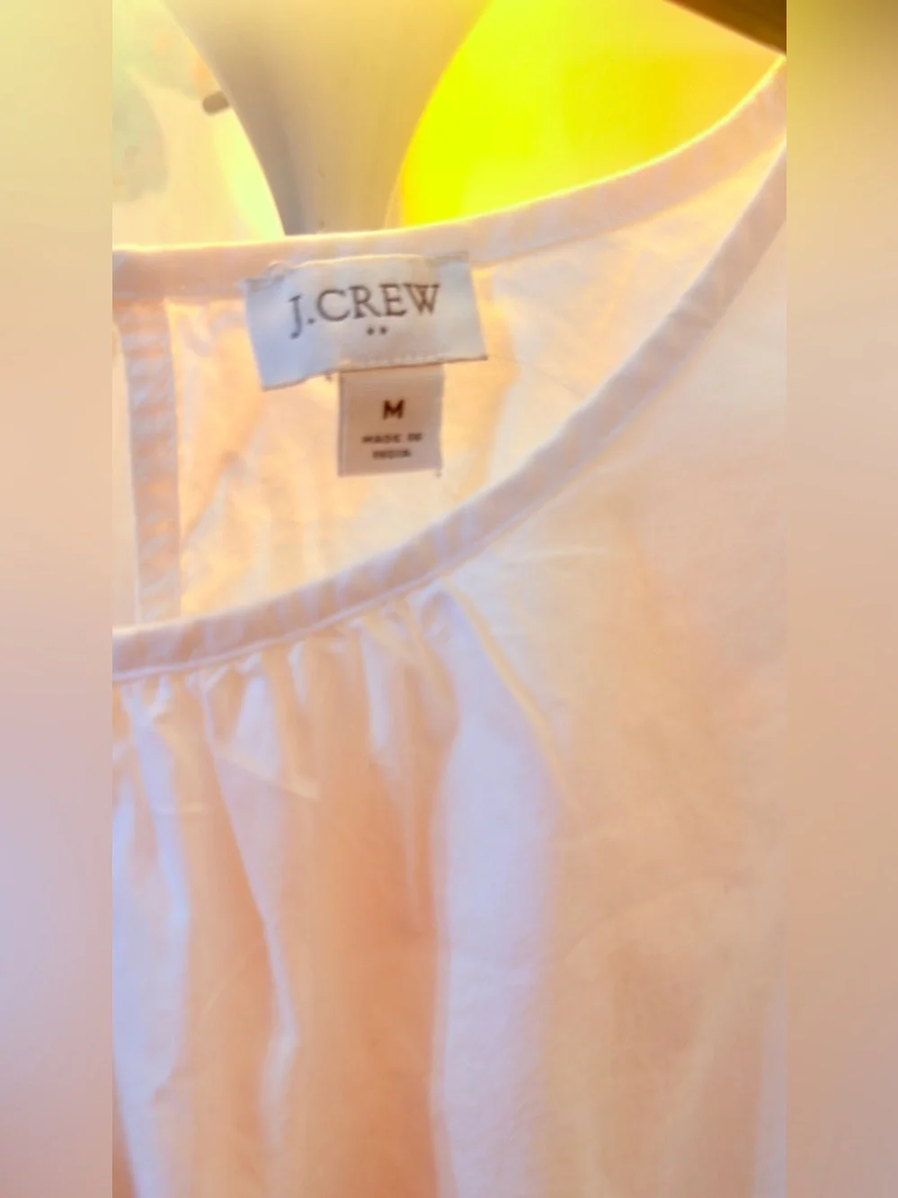 J. Crew White Cotton Blouse with Blue Embroidered Sleeves
